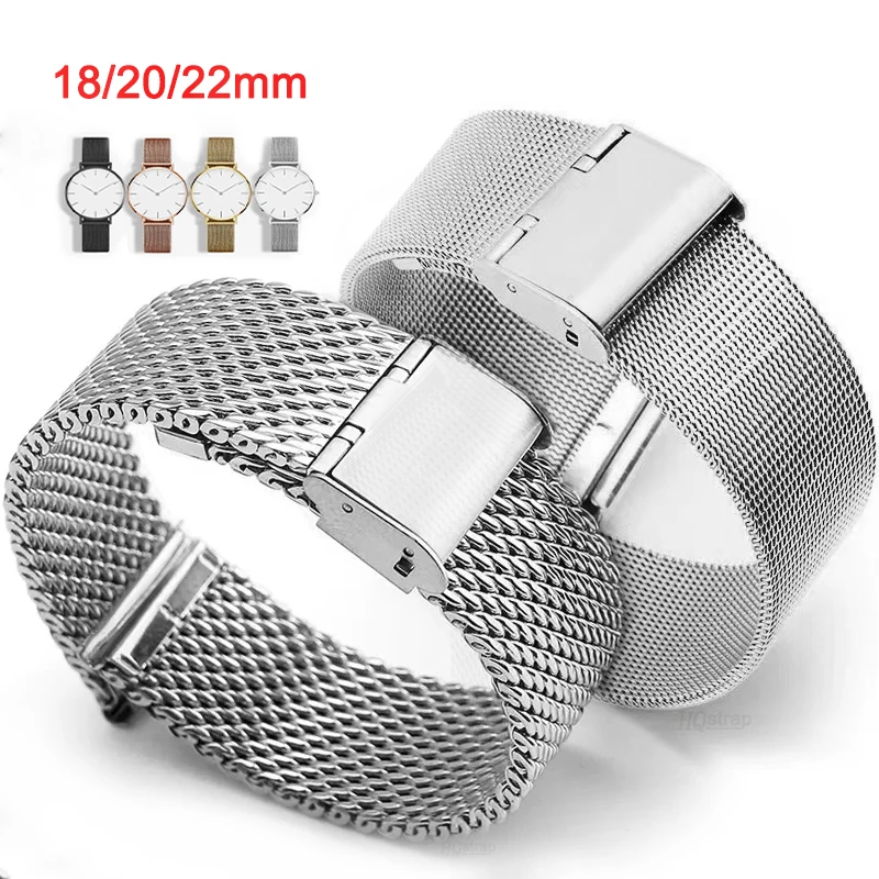 Correa de reloj milanesa 1,0/0,6/0,4, 18mm, 20mm, 22mm, correa de repuesto Universal de acero inoxidable para pulsera Seiko para pulsera de rol