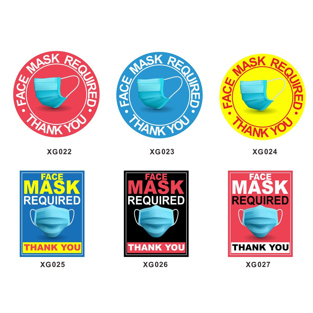 5 Pcs Face Mask Required Warning Signs Wall Stickers Window Floor Sticker Public Places Shop Bar Decoration