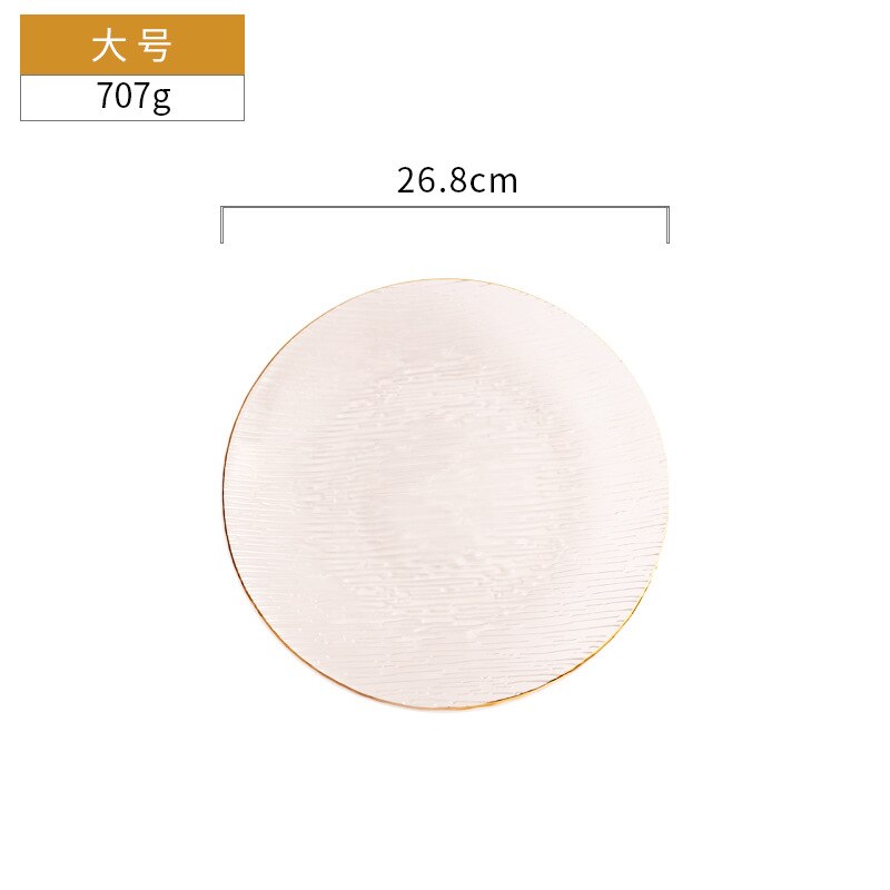 Assiette en verre créative avec bord doré, motif œil de marteau Transparent, assiette de cuisine occidentale, assiette à Steak, tapis de Table, fruits ménagers: L