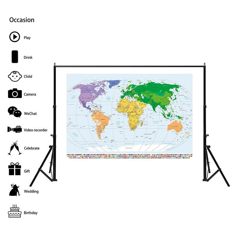 150 x 225cm non-woven verdenskart mercator projeksjon uten nasjonale flagg for utdanning kultur verdens kart tapet dekorasjon