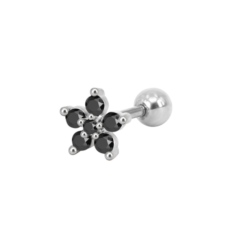 1Pc Rvs Helix Stud Tragus Oorbellen Ronde Cz Kleine Bloem Kraakbeen Rook Knus Conch Oor Piercing Oorbel: silver  black