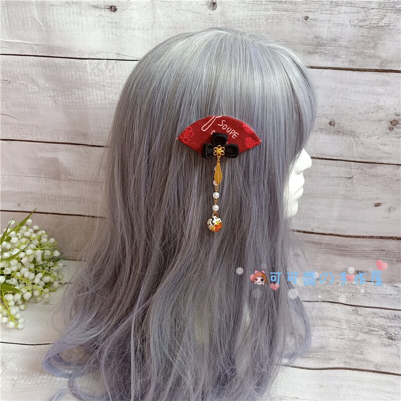 Lolita crane retur huvudbonad håraccessoarer hårband kc sidklämma kimonotillbehör i japansk stil blomma röd svart: Vinröd fläkt