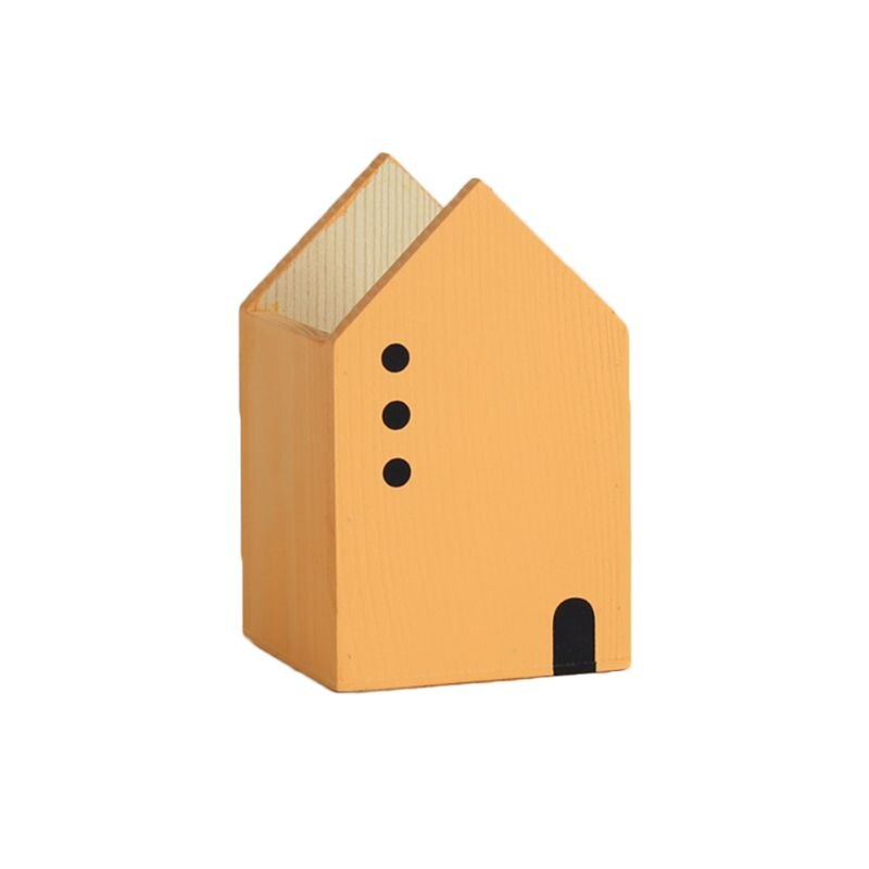 1 Pc maison forme en bois crayon porte-stylo organiseur de bureau conteneur brosse Pot papeterie école bureau fournitures: Orange S