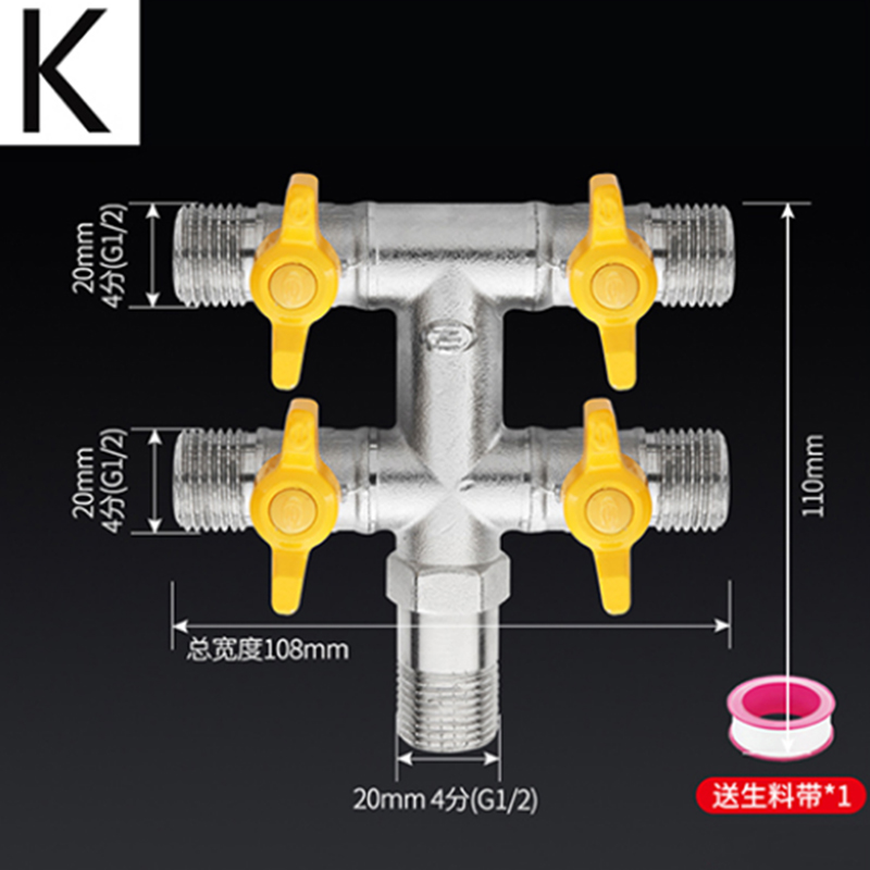 1/2 "Fittingen Alle Koperen Plating 3-Weg 4-Way Gasklep Hoek Ventiel Bal Boiler kraan Schakelaar Shunt Outlet Conversie: Blauw