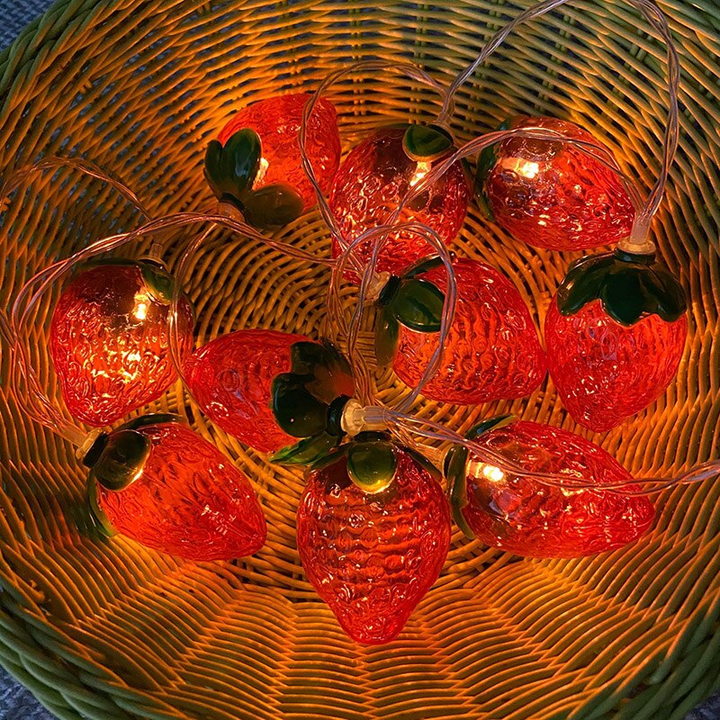 Guirlande lumineuse à 10led, 1.5M, Fruit fraise, noël, féerique, jardin, mariage, , décoration de maison,: LED Strawberry / by battery