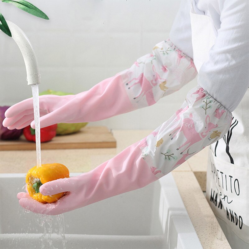 Gants de lavage de la vaisselle, monocouche, manche d'épissure domestique, étanches, en peluche, bande élastique, gants en caoutchouc