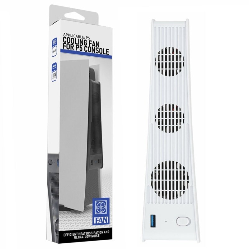 PS5 Vertical Stand with Cooling Fan & Dual Controller Charger Station: White