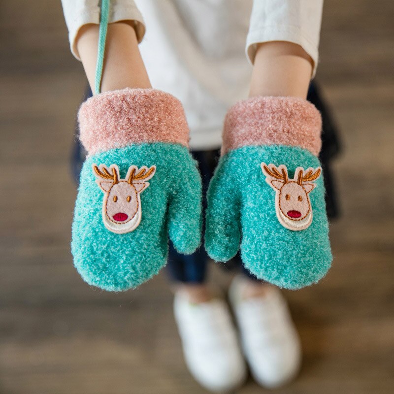 Belle 1-3 ans enfants hiver dessin animé papier cerf tricot mitaines garçon/filles épaissir velours tricot enfants doux gant A23