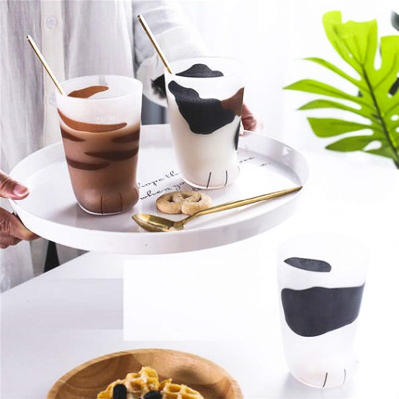 Cute Cat Paws Glass Cup Heat-resistant Home Milk Juice Beer Frosted Glass Cup Office Coffee Mug Drinking Glasses