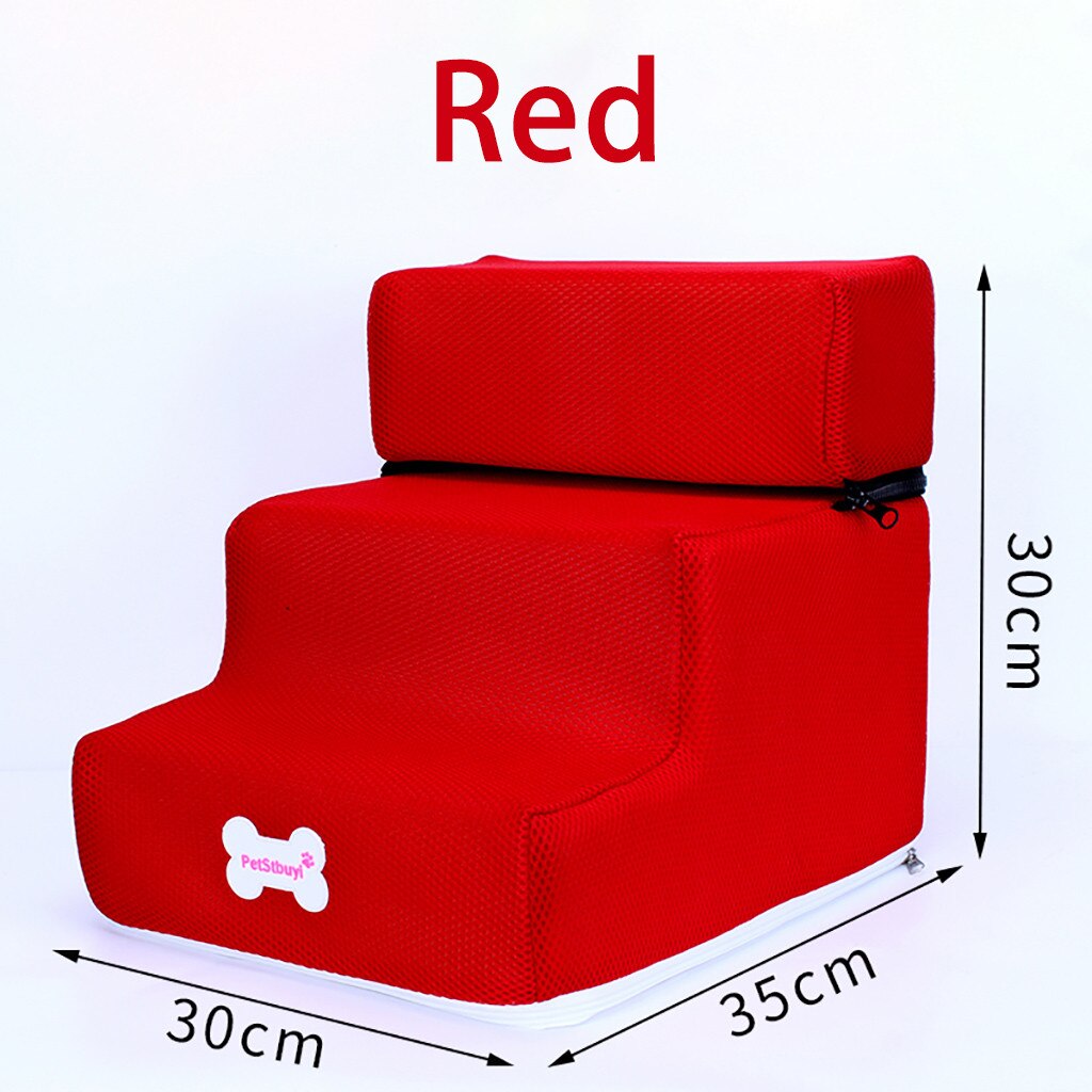 Breathable Mesh Foldable Pet Stairs Detachable Pet Bed Cat Dog Ramp 2 Steps Pet Dog Cat Supplies Breathable mesh Washable: Red