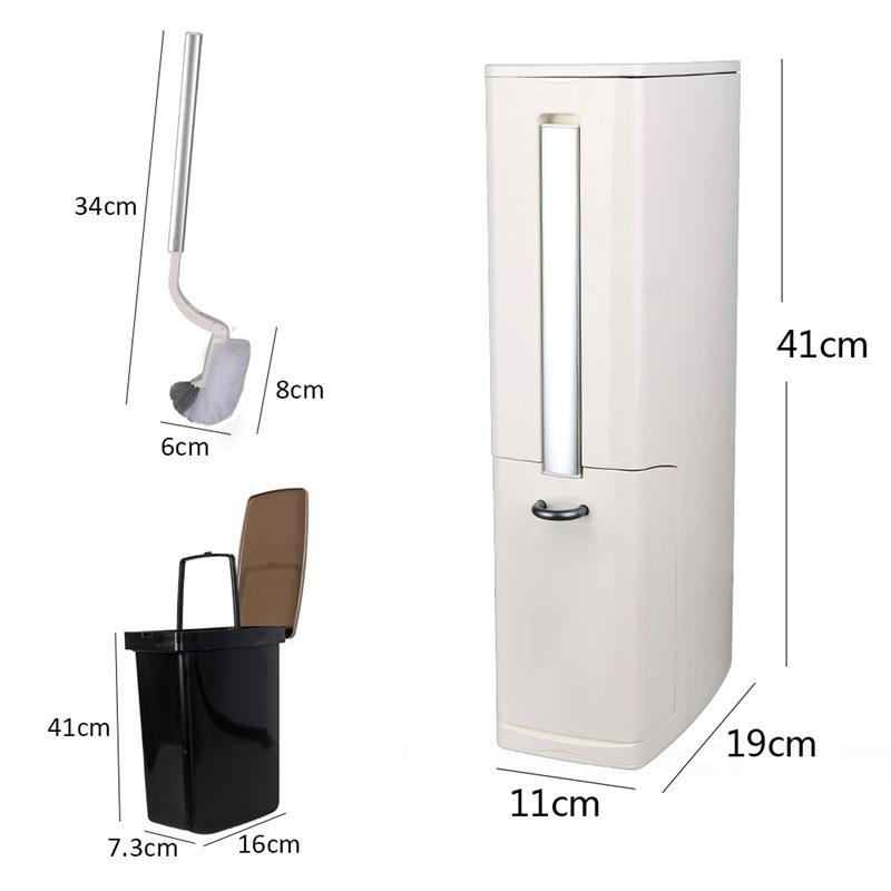 Narrow Plastic Trash Can Set with Toilet Brush Bathroom Waste Bin Dustbin Trash Cans Garbage Bucket Garbage Bag Dispenser