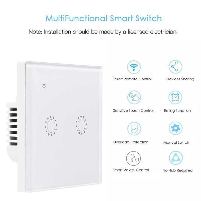 Smart Light Panel Wall Switch 2 Gang Wifi Light Switch US/EU Standard Touch Switch For Alexa Google Home IOS Android EWeLink