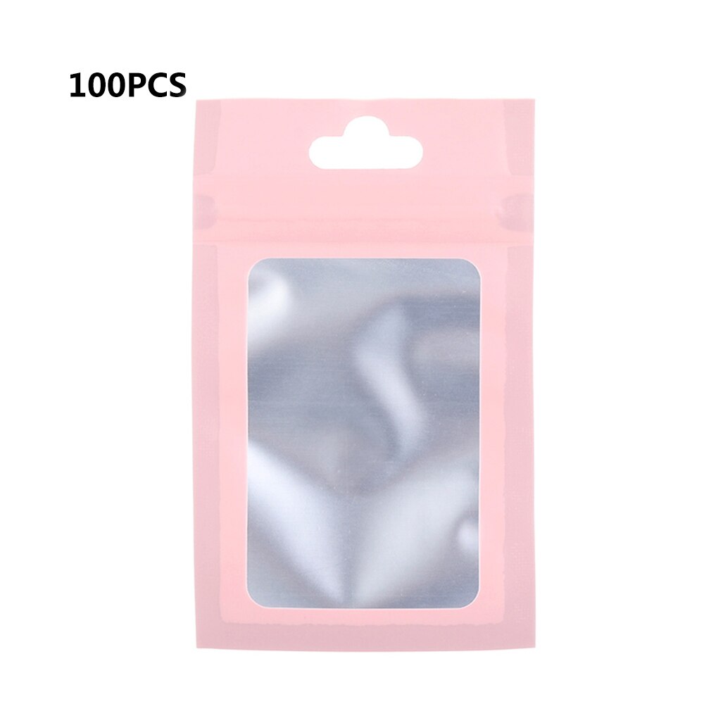 100Pcs Self Lock Resealable Mylar Bags Matte Clear Window Package Foil Food Bag Hang Hole Plastic Zipper Pouches: Matte pink / 6x10cm