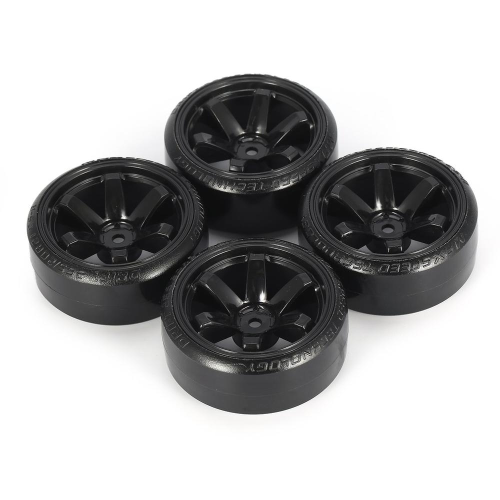 4Pcs RC Hard Pattern Drift Tires Tyre Wheel for Traxxas HSP Tamiya HPI 1:10 RC On-road Vehicle Drifting Car Hard Tyre Set: Black