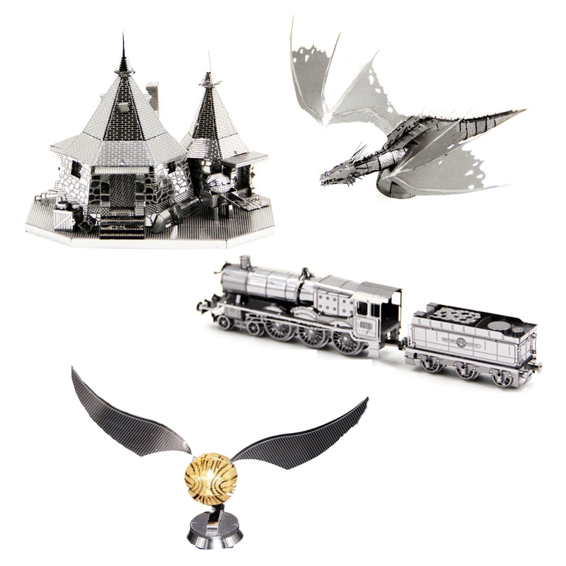 Flying dragon 3D Metal Puzzle cabin train Gold Snitch model KITS Assemble Jigsaw Puzzle Toys For Children