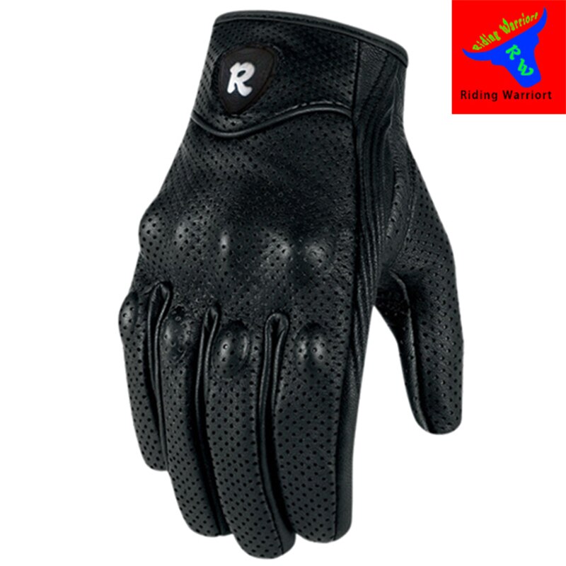 Mannen Motorhandschoenen Sporten Volledige Vinger Motorrijden Beschermende Armor Zwarte Korte Lederen Handschoenen