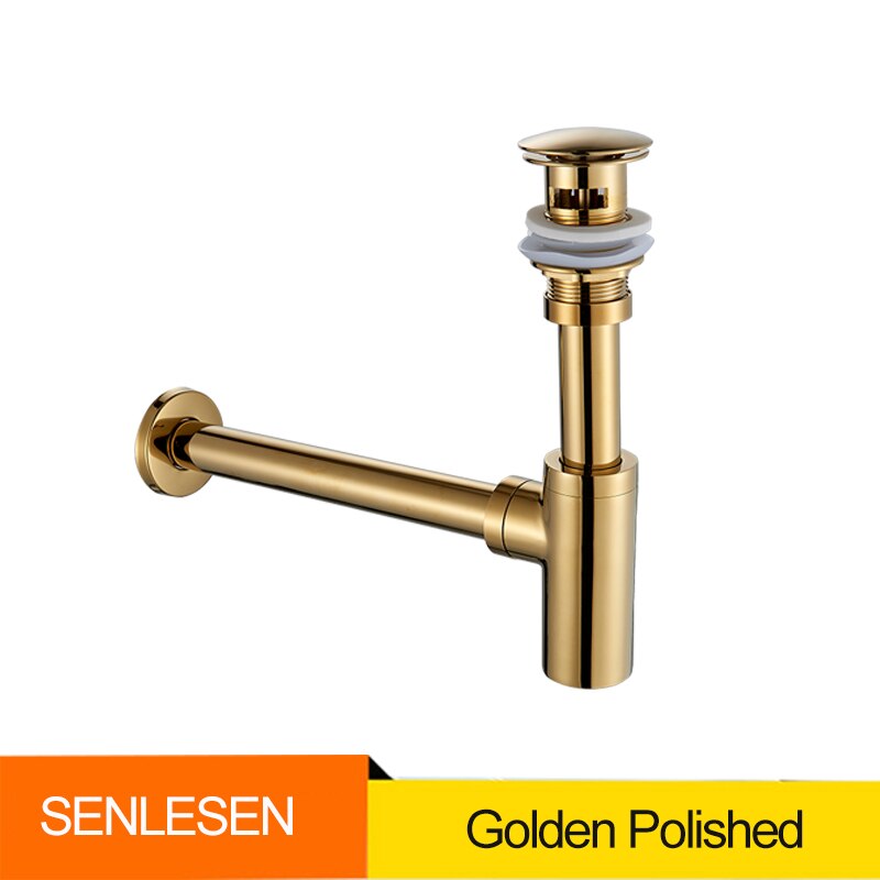 Senlesen Washbasin Drain Pipe Drainer Basin Sink Counter Odor-resistant Drain Pipe Fitting Set: Golden Drain