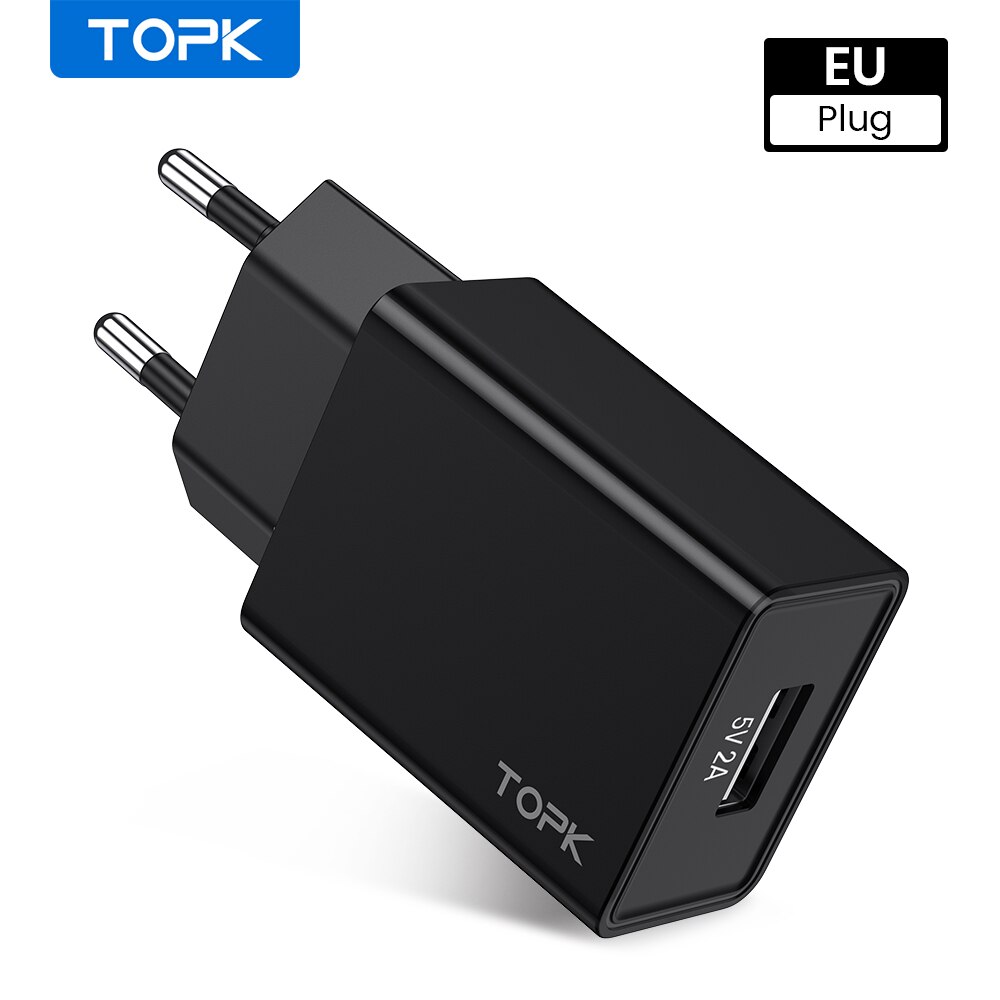 Topk B25 5V 2A Usb Charger Voor Iphone X 11 8 Snelle Wall Charger Eu Ons Adapter Mobiele Telefoon oplader Voor Samsung S10 Huawei Xiaomi: EU Plug Black