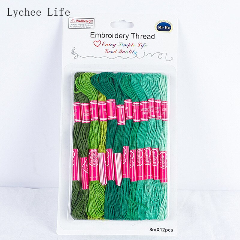 Lychee Life 12Pcs/lot Polyester Embroidery DIY Silk line Branch Similar Thread Cross Stitch Cotton Sewing Skeins Thread Material: 6