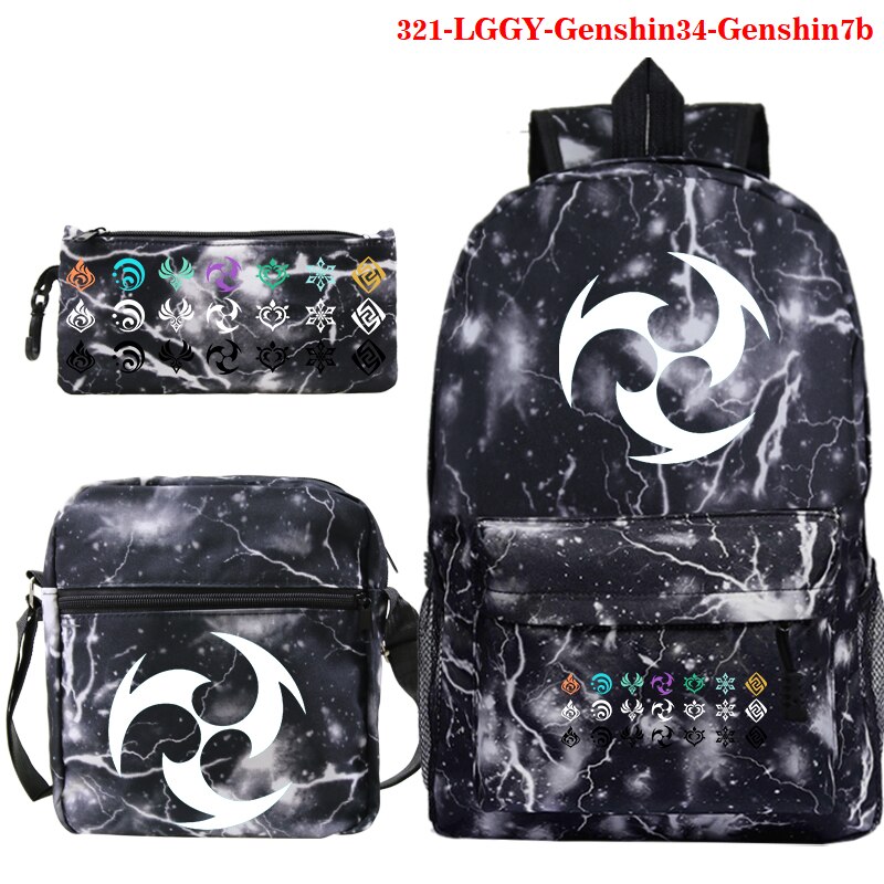 Genshin wpływ tornister studentów plecak dla dzieci 3 sztuk śmieszne nastolatek plecaki Genshin wpływ tornister dla dzieci Bookbag podróży torby: LGGY-Genshin34-G7b