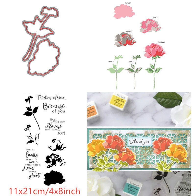 Layered Florals Winter Bouquet Fragrant Blooms Fresh Flowers Clear Stamps Dies Set for DIY Scrapbooking Cards Crafts: 5 / Only Stamps