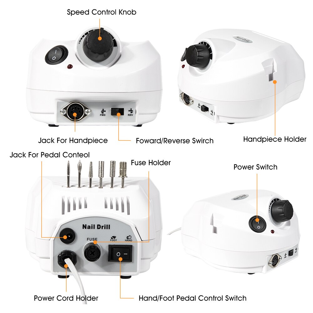 35000rpm elétrica broca do prego manicure máquina uso doméstico equipamento da arte do prego manicure 6 brocas de lixar banda acessório ferramenta do prego