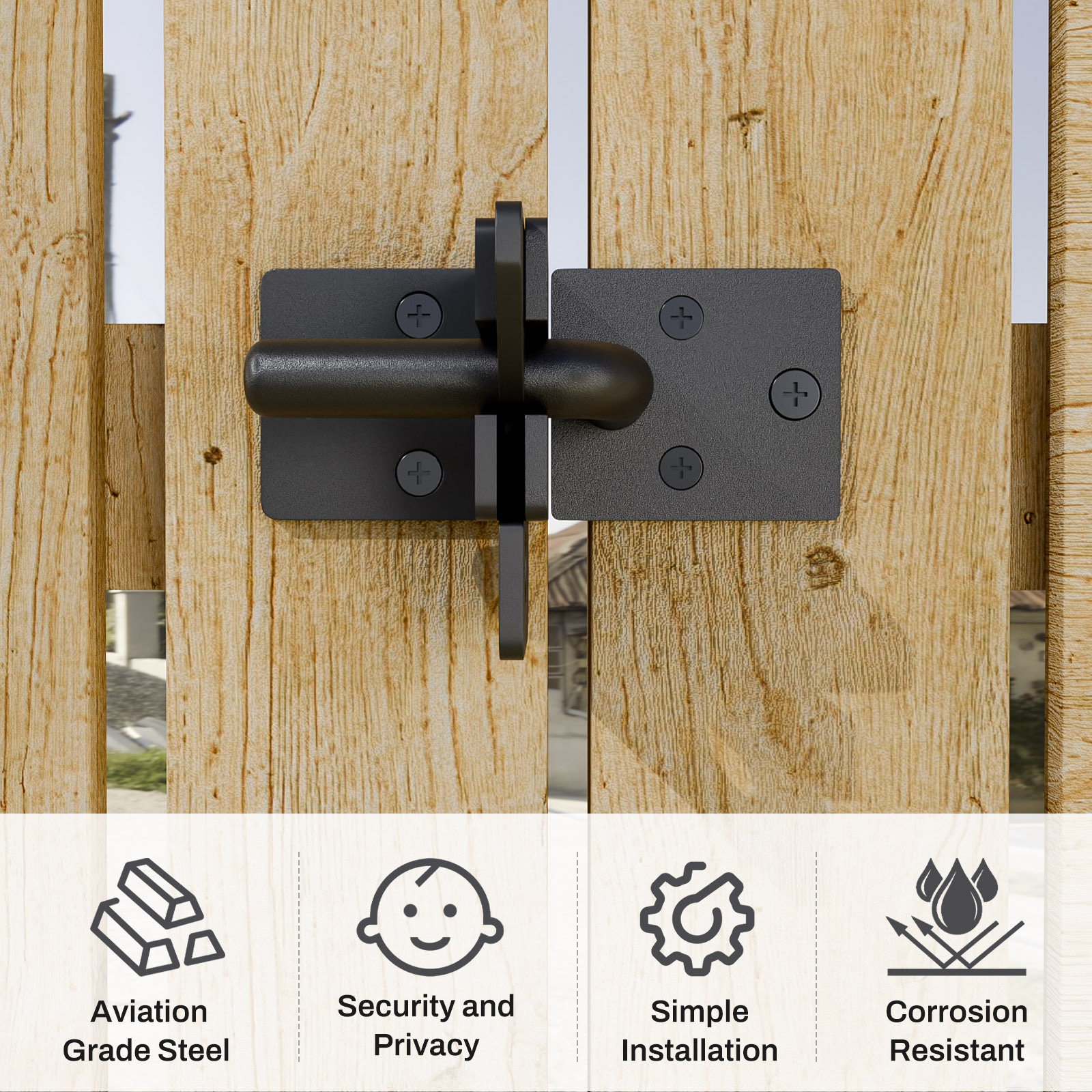 Pestillo de puerta automático para valla de madera, cerradura de puerta autoblocante, palanca de gravedad para puerta de valla de madera, pestillos de puerta, negro