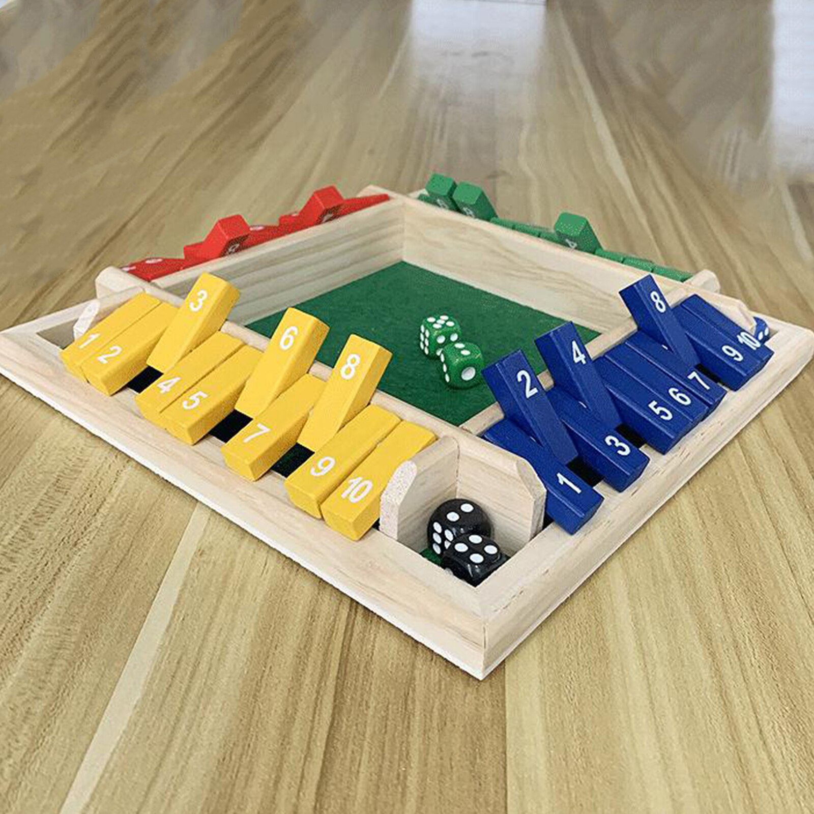 Holz 4-Seitige 1-10 Zahlen Geschlossen sterben Kasten Würfel Bord Erwachsene Party 4-Spieler Spielzeug