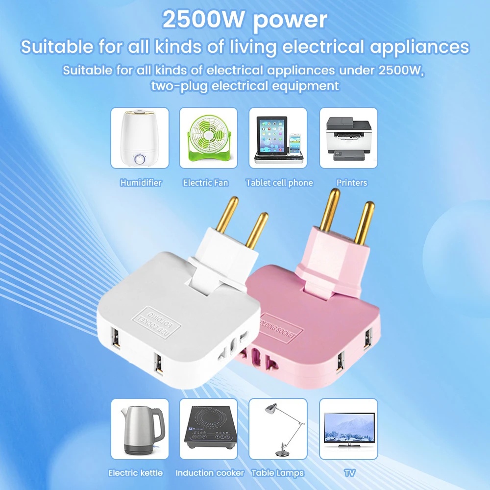 EU Plug 180 Degree Rotatable Socket Converter 3 in 1 EU Extension Plug Multi-Plug Mini Slim Wireless Outlet Adapter Sockets