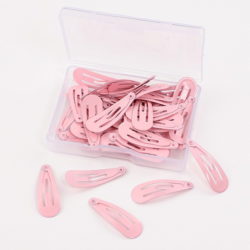 50Pcs 3cm Hair Clips For baby Girls Kawaii Kids Hair Accessories Snap Barrettes Candy Color Hairpins Clip For Hair: Pink
