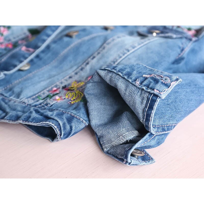 Abrigos de tela vaquera para niña, chaquetas con bordado de flores para niña, ropa vaquera con cuello vuelto, prendas de vestir exteriores para niños de 3 a 9 años, primavera