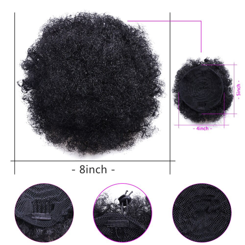 Extension chignon cheveux crépus, postiche synthétique afro, coiffure boule frisée, fixation par clips, 8 pouces