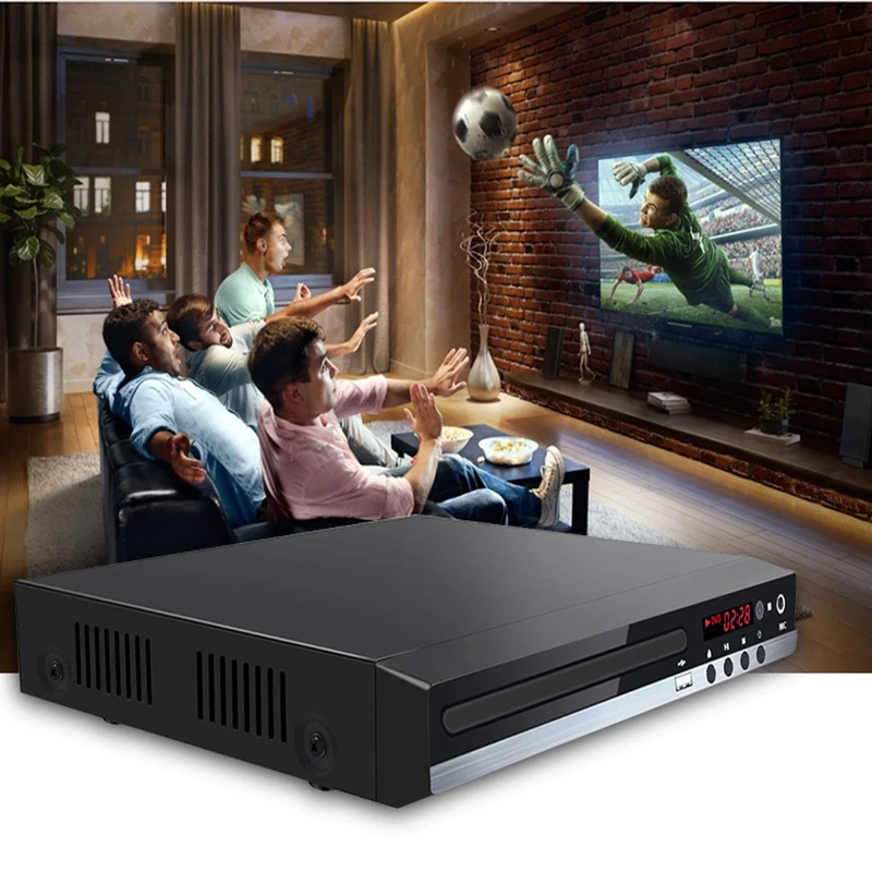 Hjemme-dvd-spiller, vcd, cd-plate, mediespiller, maskin med av-utgang, fjernkontroll, usb-mikrofon, full  hd 1080p hjemme-dvd-spiller, multimediaboks