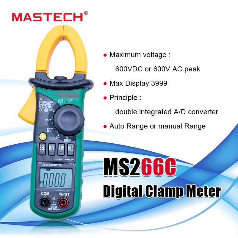 Original MASTECH MS2008B Auto Manual Range Digital Clamp AC Volt Current Res Cap Temp Freq Meter Free shiping