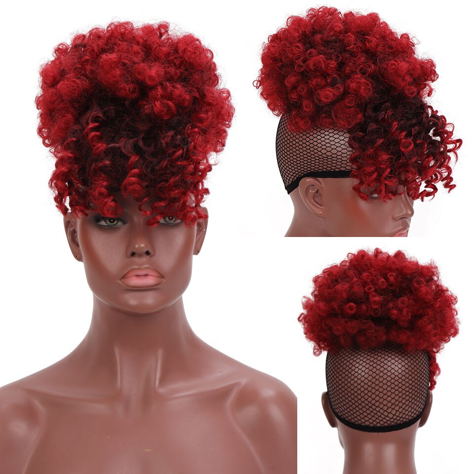 QUEENYANG Synthetic Drawstring African Fluffy Artificial Afro Puff Bun Puffs Ponytails Bun Wrap Natural Black Hair Extensions: F6-1116