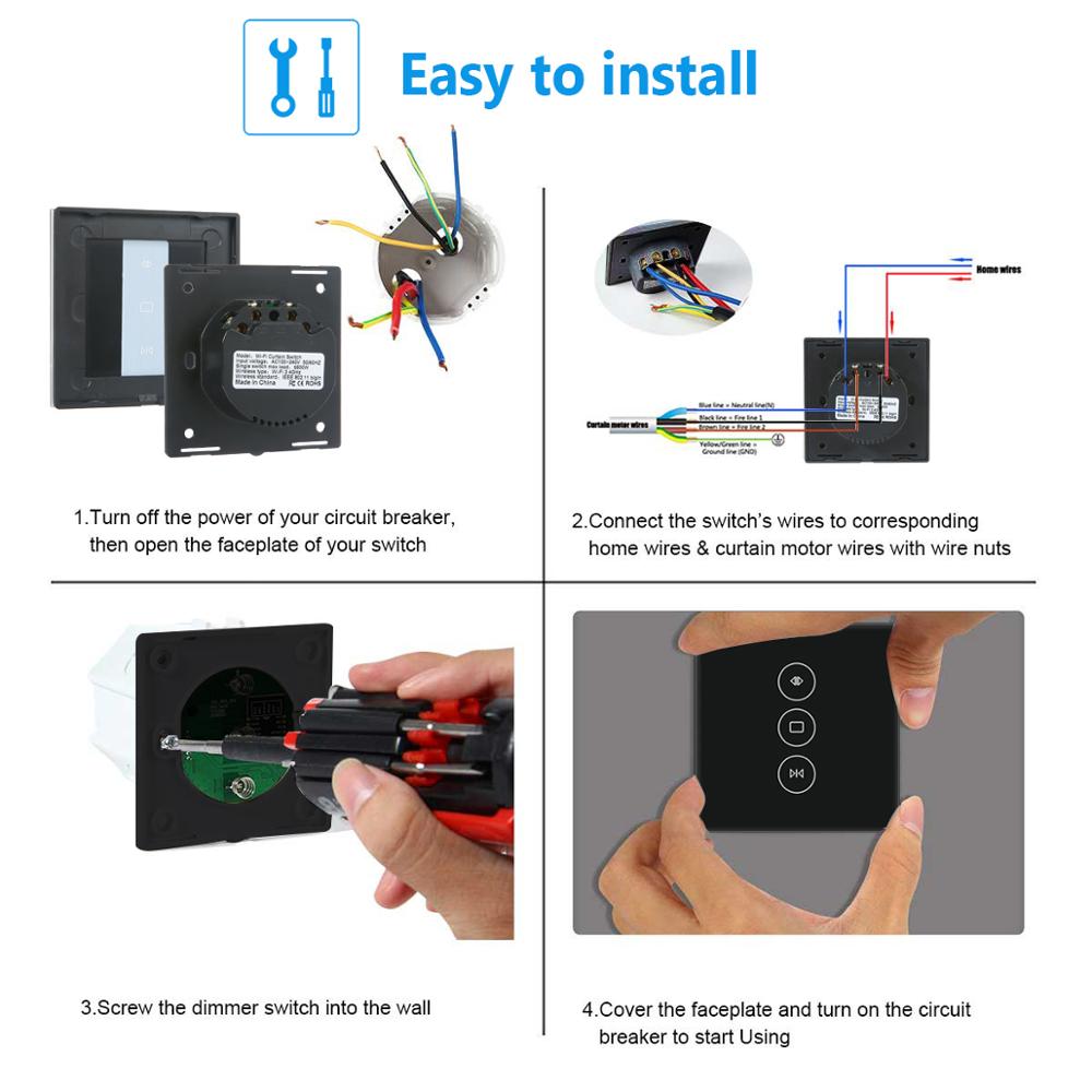 Teekar-rideau intelligent WiFi | Interrupteur de rideau, vie intelligente Fr, aveugle électrique, volet roulant, fonctionne avec Alexa Google Home, noir