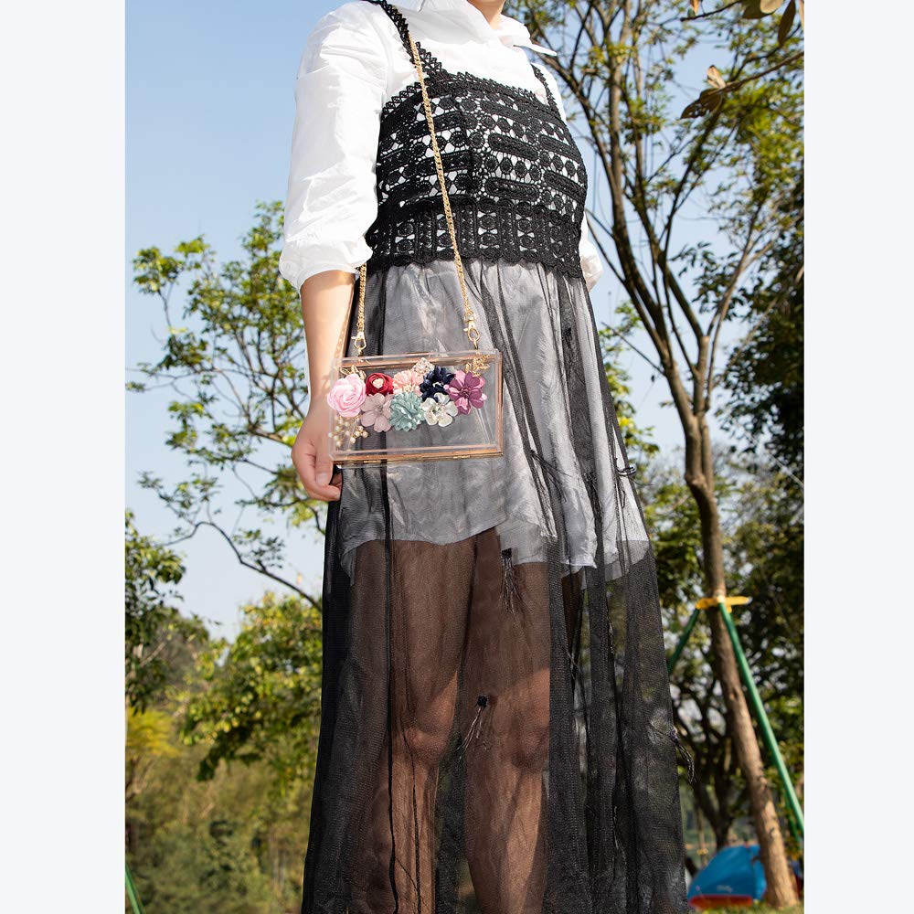 Sac à main en PVC pour femmes, pochette à fleurs en tissu, à bandoulière avec chaîne en or, sacs de soirée perlés pour mariage, bal, Banquet