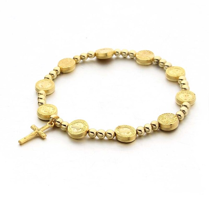 Bracelet croix de jésus, perles dorées, ornement sacré pour noël, décoration d&#39;église catholique, religieux