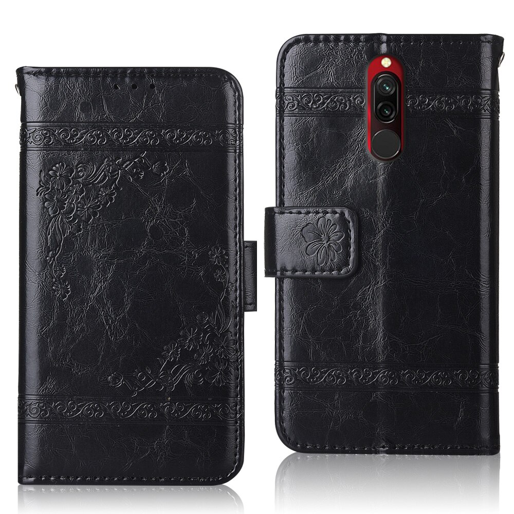 For On Xiaomi Redmi 8 Coque Back Cover Redmi 8 Case Flip Wallet Leather Case For Xiaomi Redmi8 Redmi 8 Cover Book Case: oil-Black