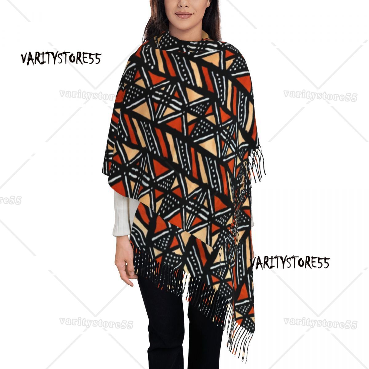 Écharpe Bogolan africaine imprimée personnalisée pour hommes et femmes, écharpe chaude d'hiver et d'automne, châle d'art ethnique Tribal africain: vert militaire
