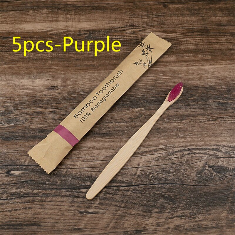 5/10Pcs Milieuvriendelijk Tandenborstel Bamboe Resuable Tandenborstels Draagbare Volwassen En Tieners Zachte Training Tandenborstels: 5pcs-Purple