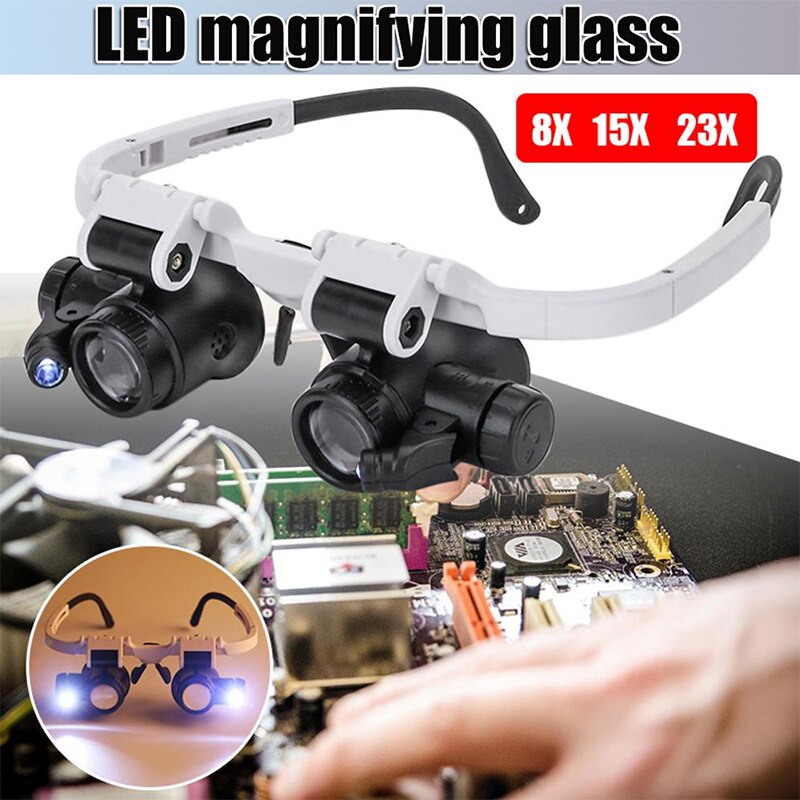 8X/15/23X Led Vergrootglazen Hoofd Gemonteerde Reparatie Led Lamp Licht Vergrootglas Loupe Hoofdband Bril Vergrootglas met Led Loupe