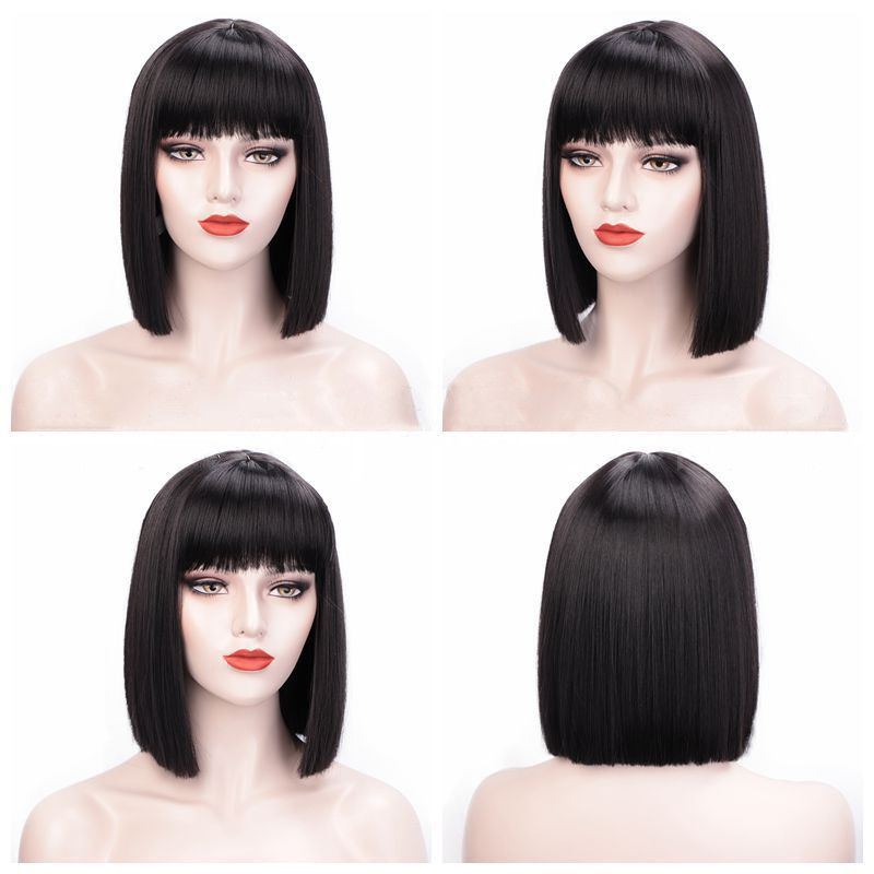 Perruque de Cosplay synthétique lisse et courte avec frange pour femmes noires, 12 pouces, rose, blond mélangé: 1B