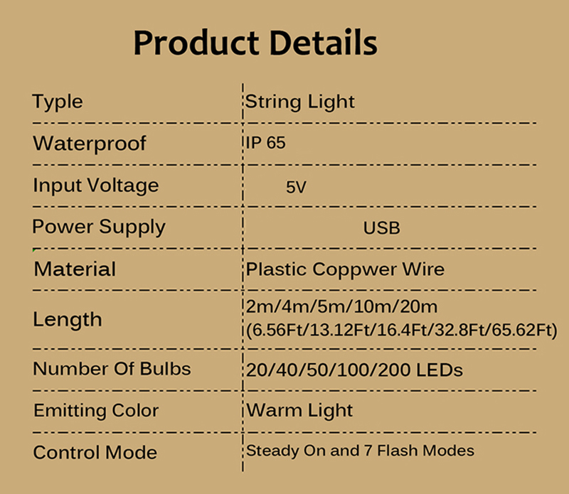 Guirnaldas de luces LED con alimentación USB, guirnalda navideña para Año , boda, , árbol, jardín, terraza, decoración de pared