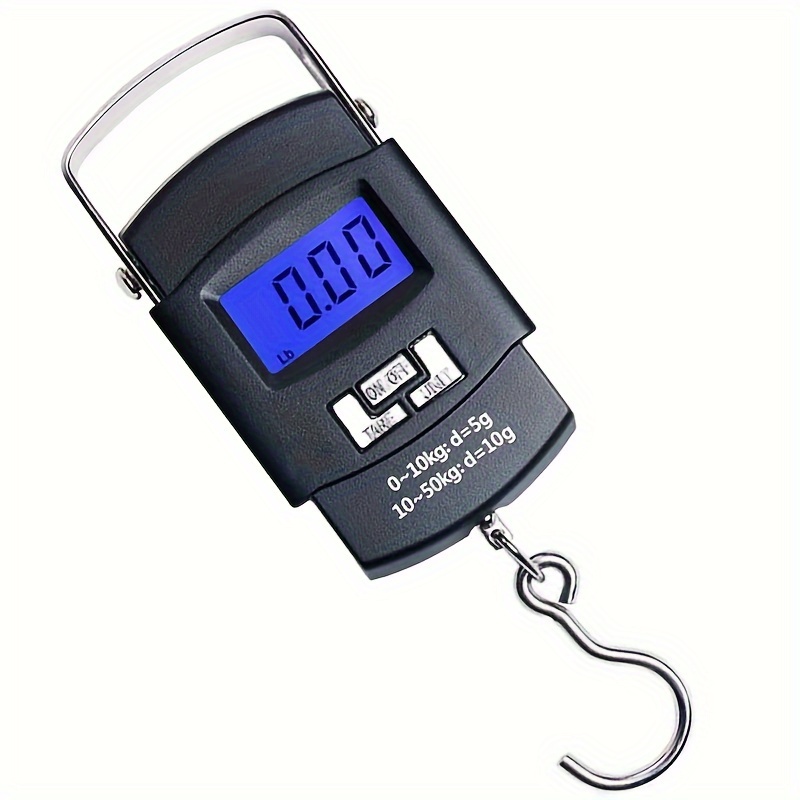 Draagbare digitale weegschaal met haak Hoge precisie 0,0-110,23LB Werkt op batterijen Lichtgewicht Zwart voor reizen Vissen Thuisgebruik: Default Title