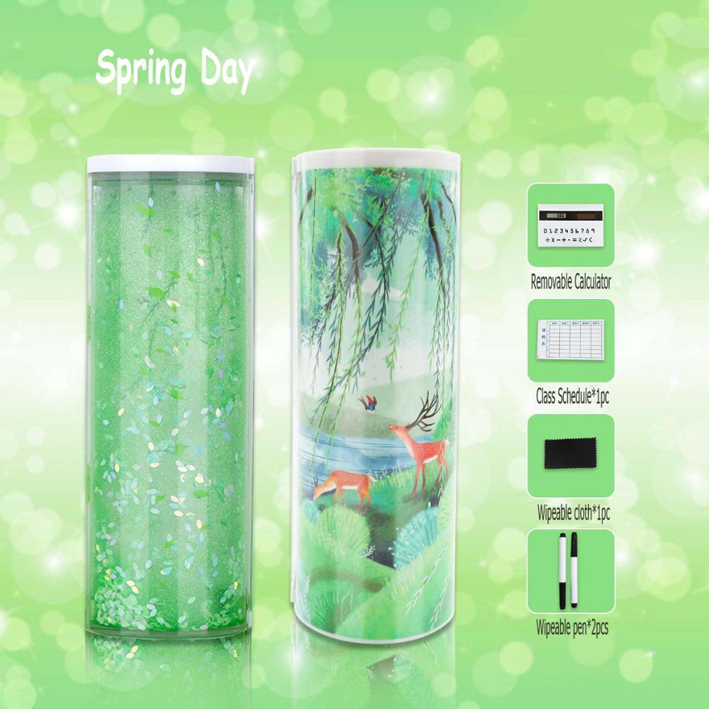 Ceative Cylindrical Pencil Box Case Quicksand Translucent Multifunction Pen Box Inner Solar Calculator Mirror Whiteboard: 12