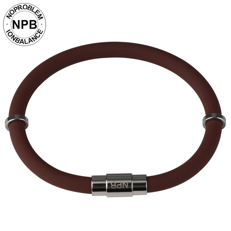 Noproblem waterproof ion balance sport power silicone wristband health tourmaline germanium bracelet: P094brown / 185mm