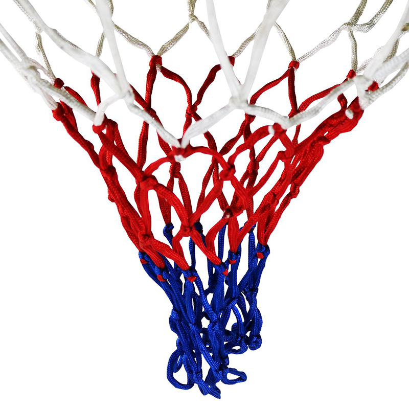 Rede de basquete universal de três cores, rede esportiva durável de padrão de 12 anéis rede de nylon vermelho/branco/azul