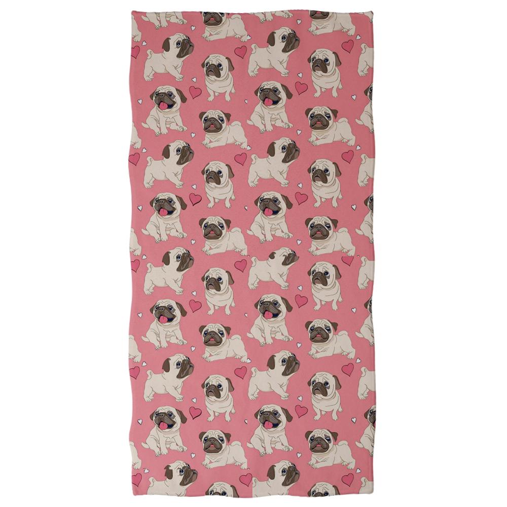 HUGSIDEA Puppy Pug Dog Print Bath Towel Cute Shower Beach Towels Absorbent Soft Rectangle for Kids Adult 75X150CM: YY2079 / 75x35cm-Z30