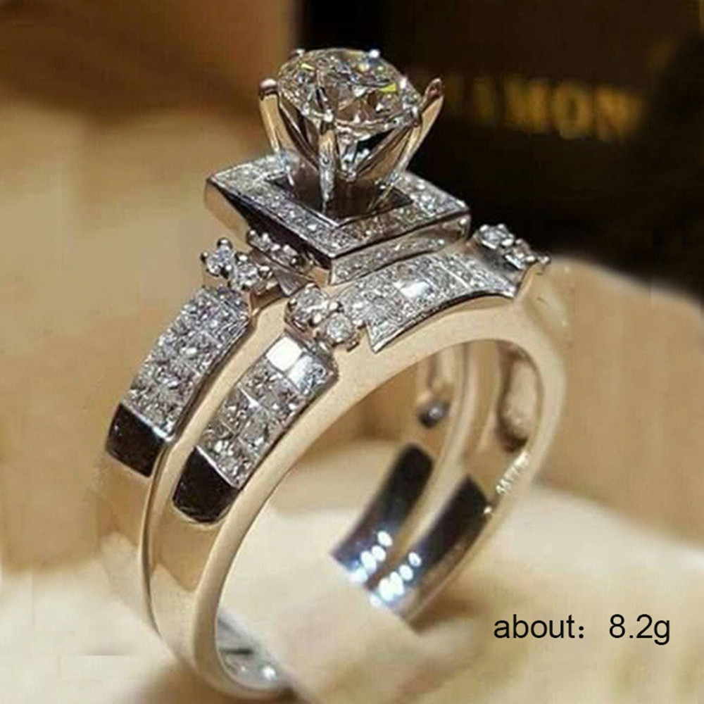 Superb Women Shiny White Engagement Ring Stackable Brid Silver Color For Women Szie 5-11